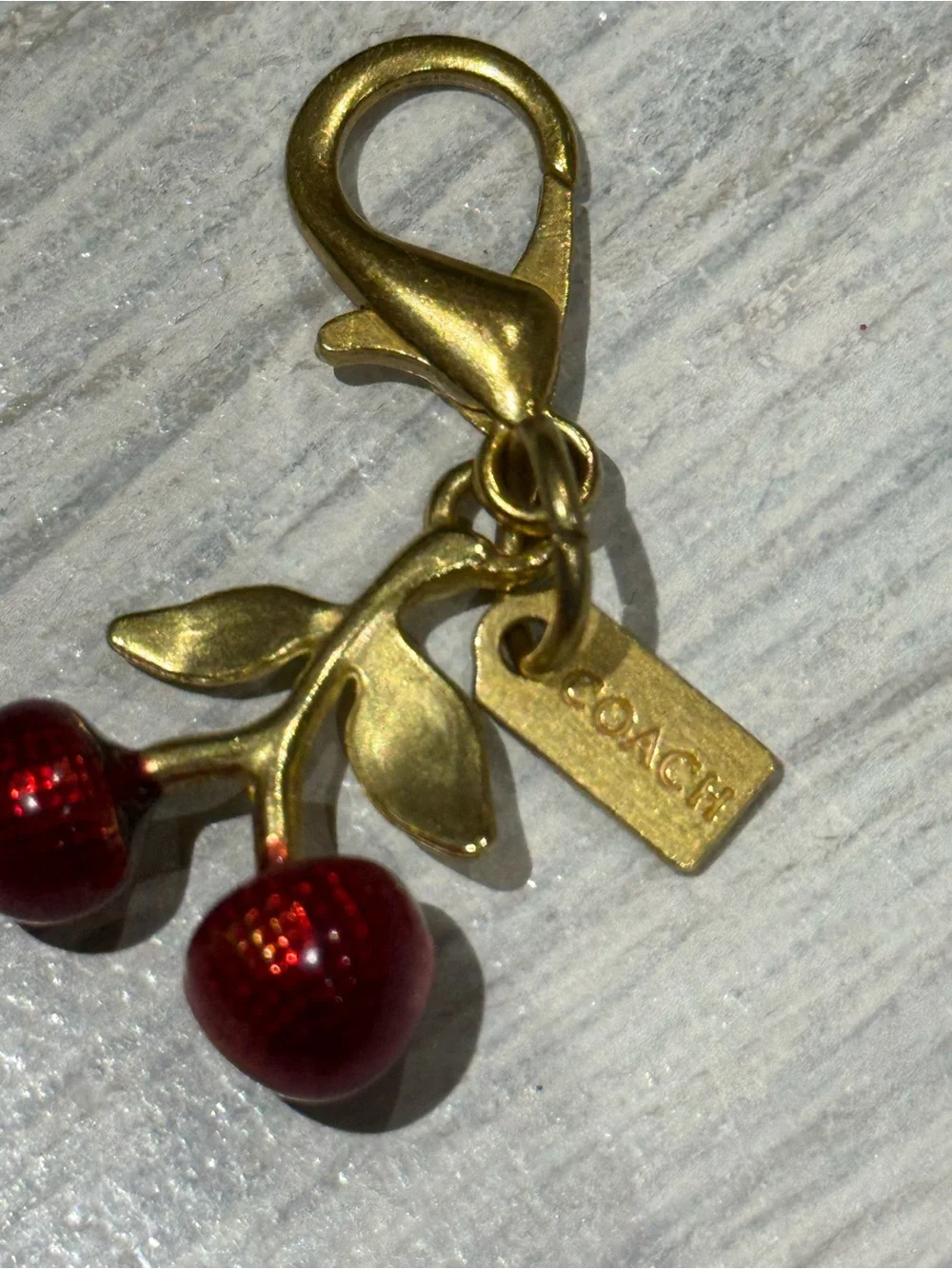 C Gold-Tone Cherry Charm Keychain - Red